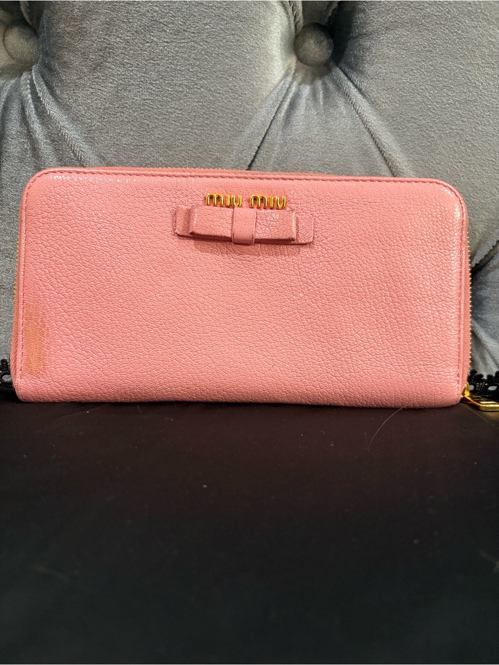 Miu Miu Blush Pink Bow Zip-Around Leather and Valentino Zip Around Wallet